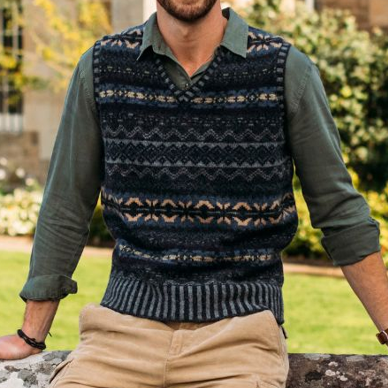 Men's Retro Geometric V-Neck Sleeveless Knit Vest 9891528704184