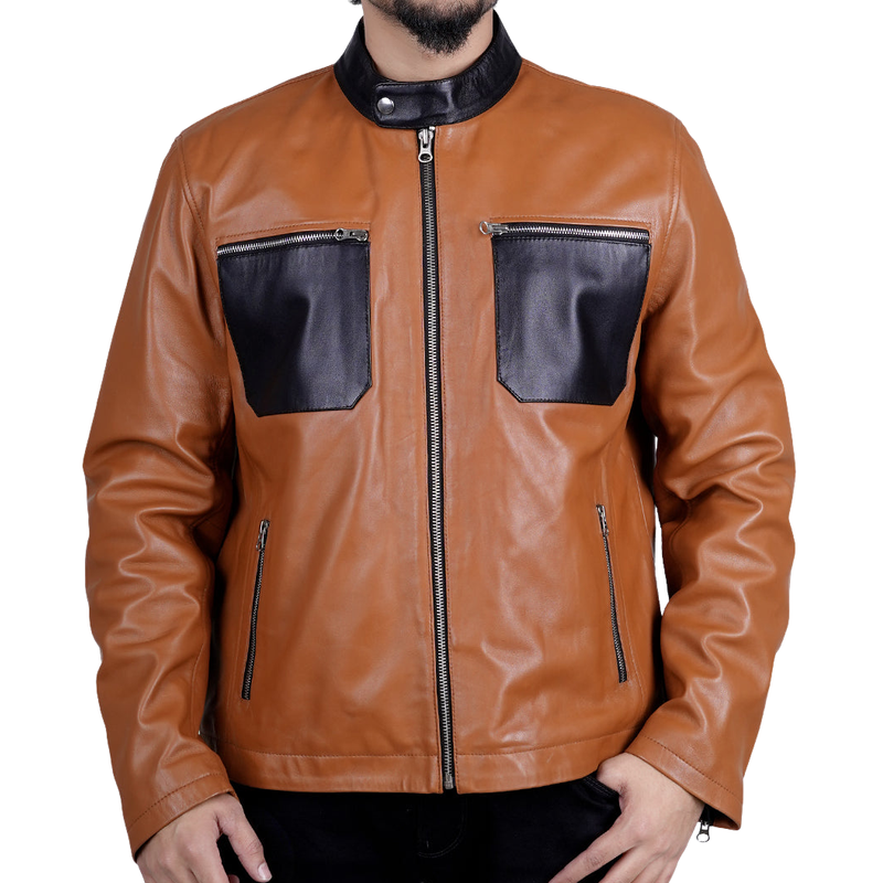 Men's Casual Multi-Pocket Stand Collar Zipper Leather Jacket 9893975949496