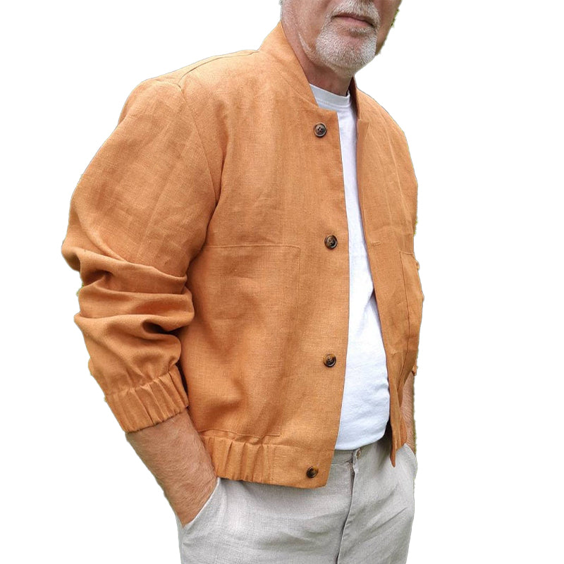 Men's Cotton and Linen Casual Baseball Collar Jacket 9893975818424