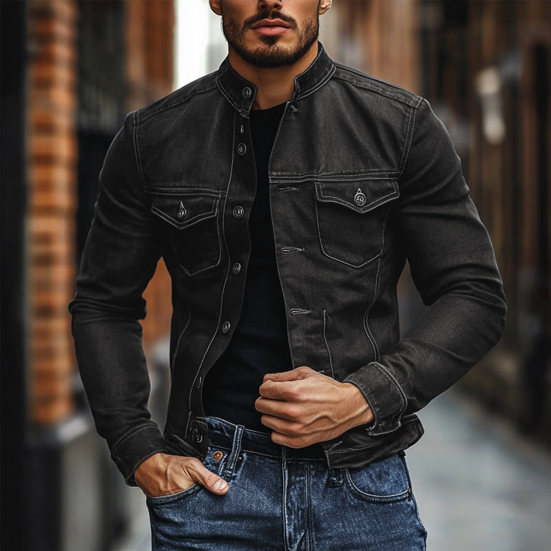 Men's Stand Collar Solid Color Single Breasted Jacket 9909012693176