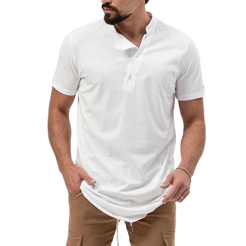 Men's Comfort Stretch Cotton Blend Stand Collar Short Sleeve Shirt 9918990680248