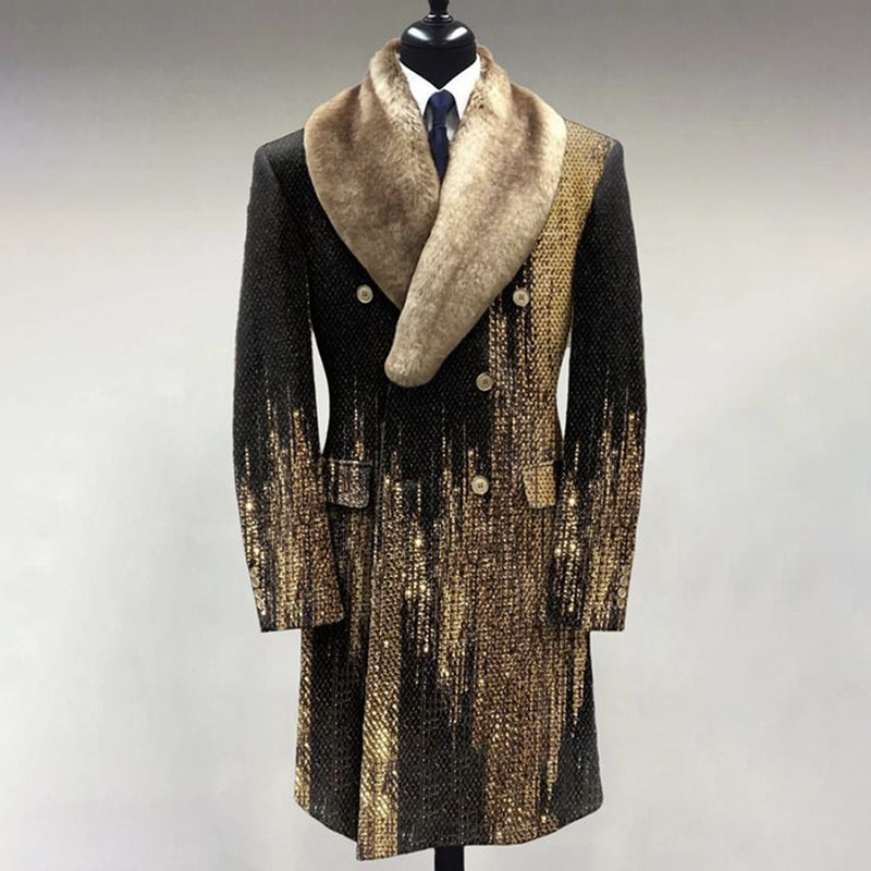 Men's Fashion Casual Fur Lapel Collar Graphic Pattern Long Sleeve Coat 9888554909880