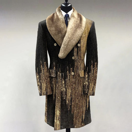 Men's Fashion Casual Fur Lapel Collar Graphic Pattern Long Sleeve Coat 9888554909880