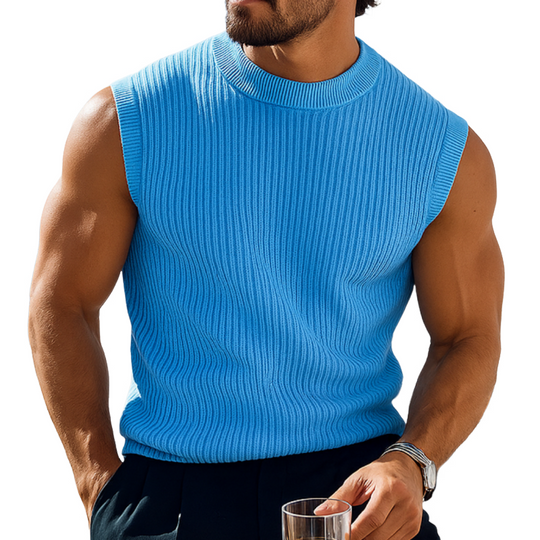 Men's Casual Solid Color Breathable Round Neck Slim Fit Knitted Pullover Vest DTT25070320