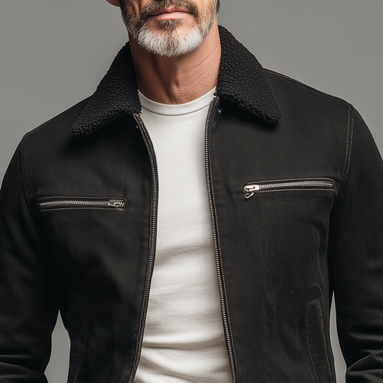 Men's Classic Casual Detachable Fur Collar Slim Fit Cotton Blend Jacket DTT25081409