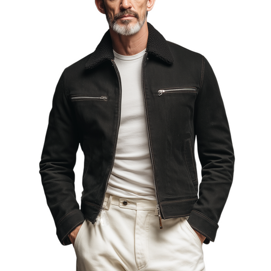 Men's Classic Casual Detachable Fur Collar Slim Fit Cotton Blend Jacket DTT25081409