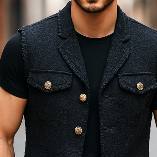 Men's Retro Casual Single Breasted Raw Edge Vest DTT25072415