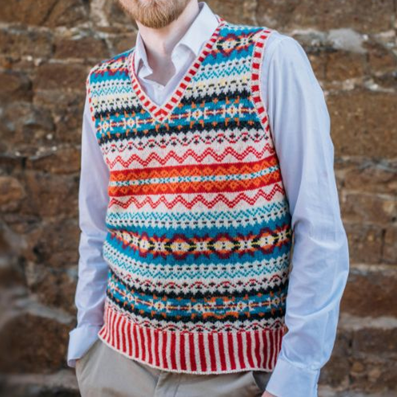 Men's Retro Geometric V-Neck Sleeveless Knit Vest 9891528671416