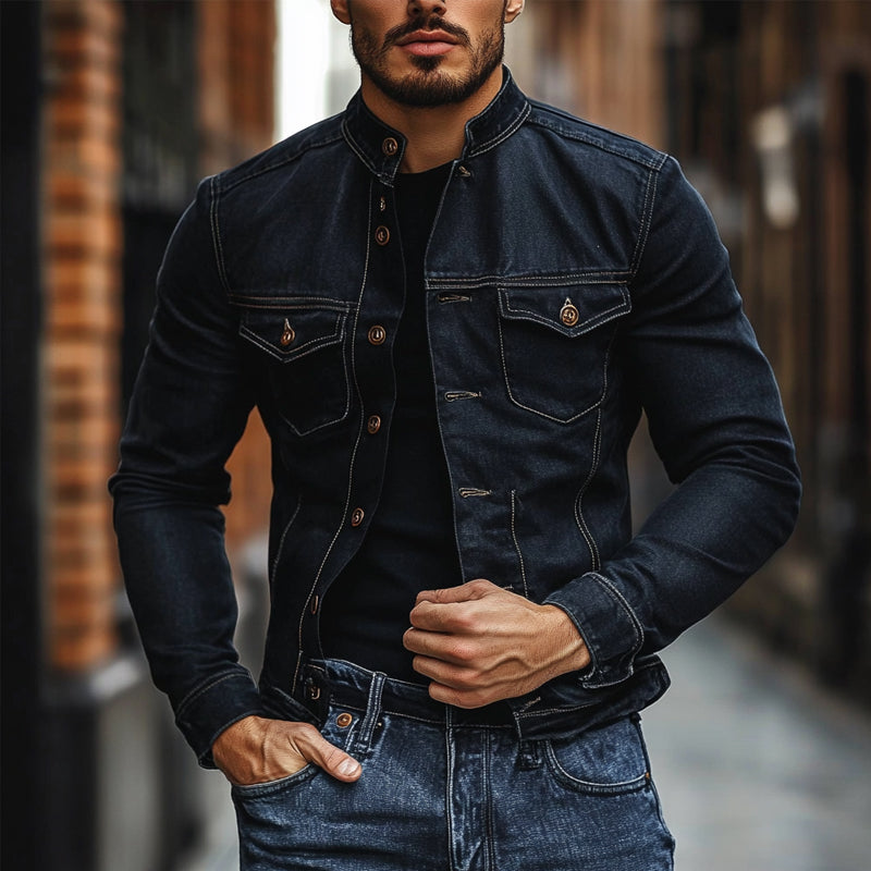 Men's Stand Collar Solid Color Single Breasted Jacket 9909012693176