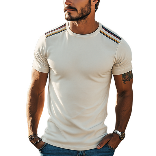 Men's Spring And Summer Fashion Casual Thin Suede Shoulder Stitching Webbing Slim Short-sleeved T-shirt DTT25062515