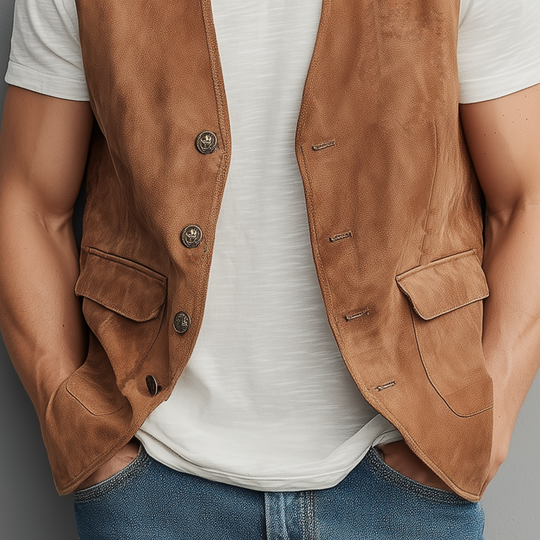 Men's Spring And Summer Casual Thin Suede Metal Button Vest DTT25072108