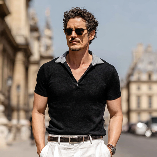 Men's Colorblock Lapel Short Sleeve Velvet Polo Shirt DTT25062517