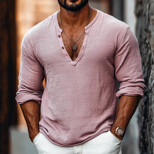 Men's Solid Color Henley Collar Long Sleeve Casual T-shirt 9903259943096