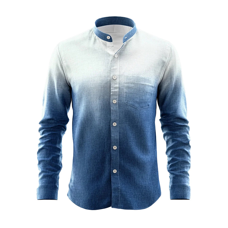 Men's Ombre Pattern Stand Collar Single Breasted Long Sleeve Shirt 9913234882744