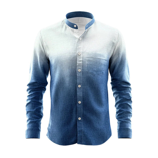 Men's Ombre Pattern Stand Collar Single Breasted Long Sleeve Shirt 9913234882744