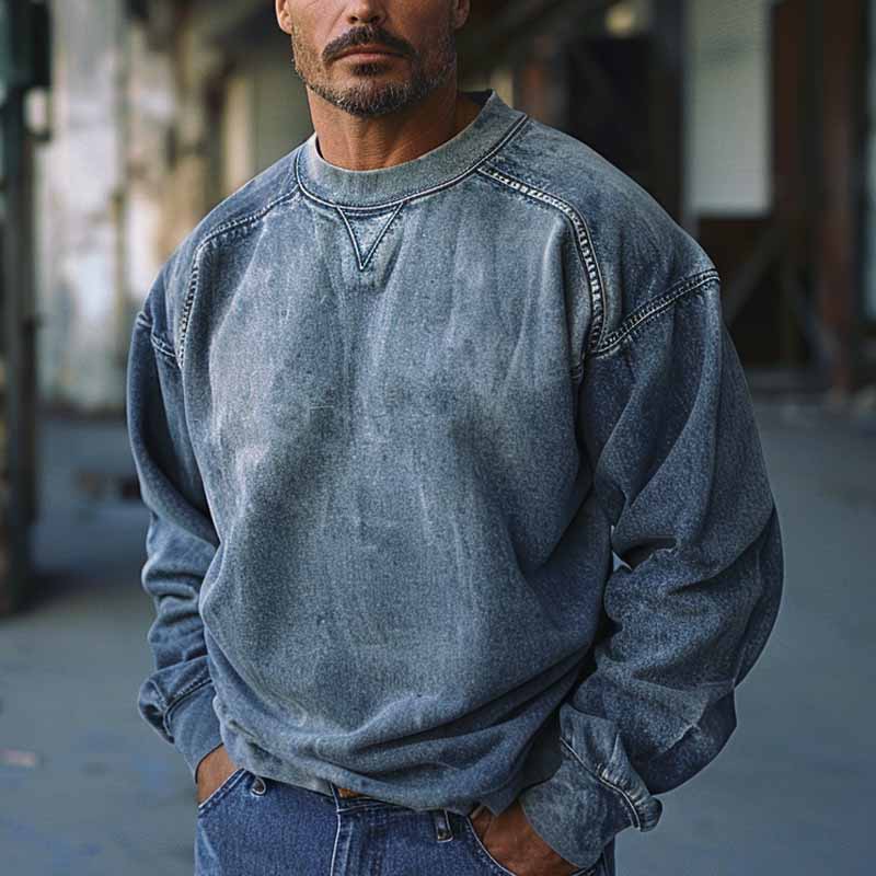 Men's Vintage Denim Crew Neck Sweatshirt 9894195429560