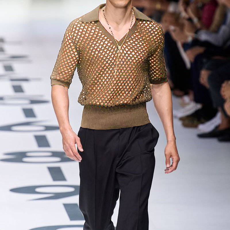 Men's Spring And Summer Fashion Hollow Sexy Knitted Short-sleeved Polo Shirt DTT25071116