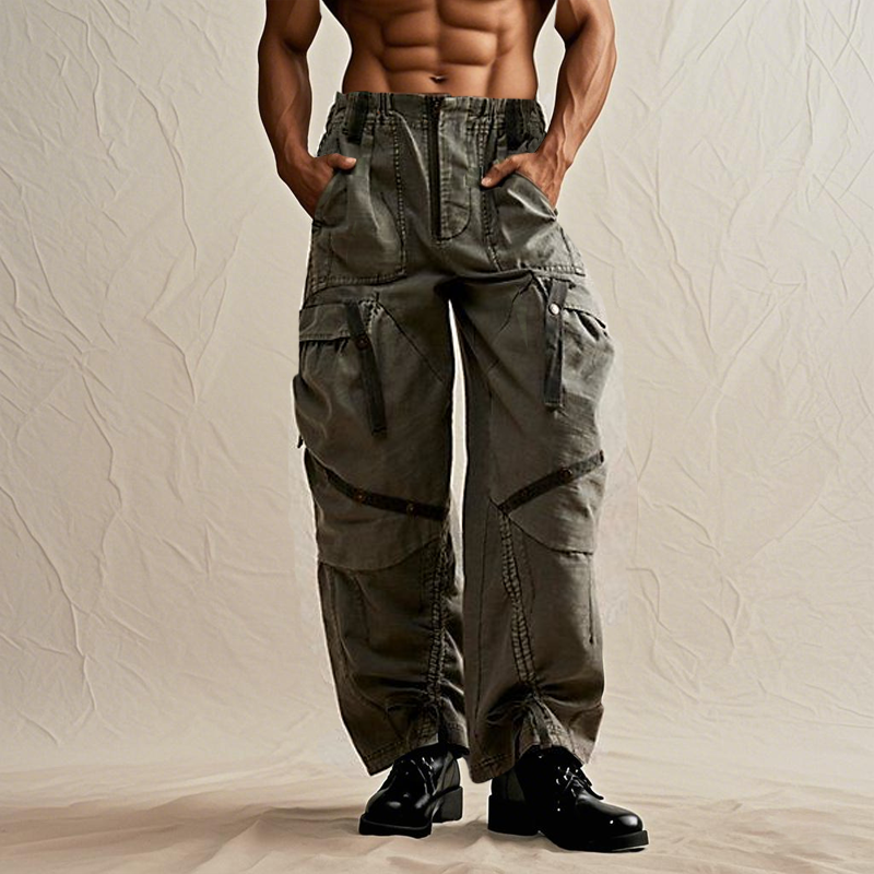 Men's Fashion  Multi-pocket Elastic Waist Cargo Pants DDT25052902