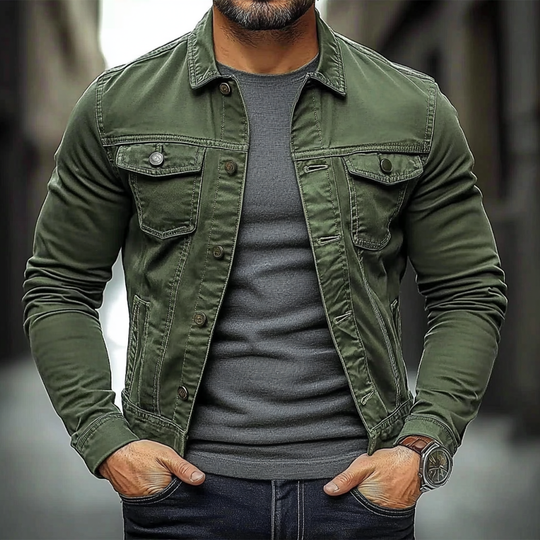 Men's Solid Color Slim Fit Single-breasted Lapel Denim Jacket DTT25082703