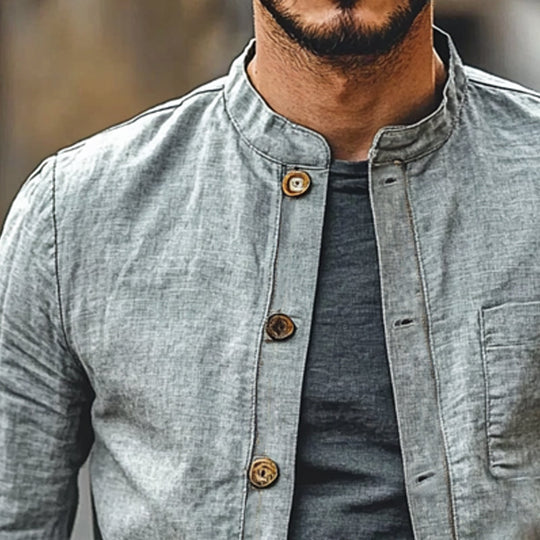 Men's Solid Cotton and Linen Single-breasted Jacket 9906102141112