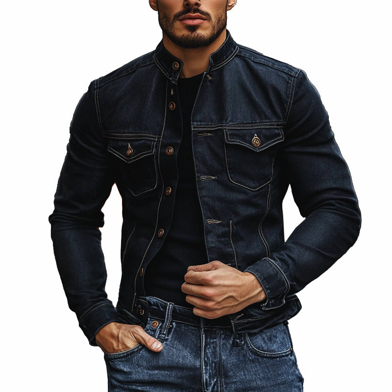 Men's Stand Collar Solid Color Single Breasted Jacket 9909012693176