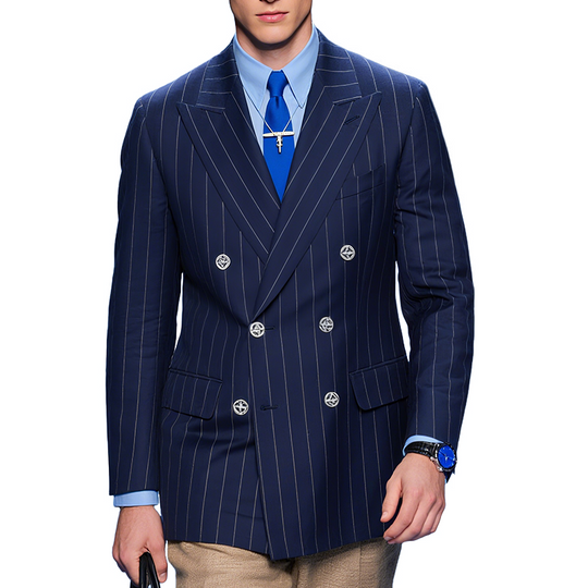 Men's Classic Vintage Luxury Striped Double Breasted Blazer DTT25062615