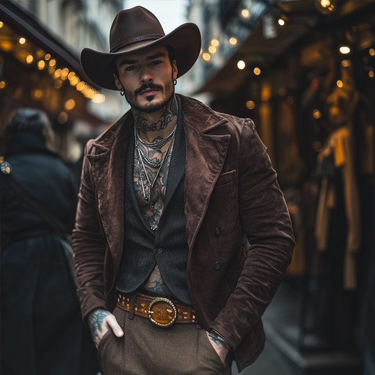 Men's Vintage Casual Street  Velvet Double Breasted Lapel Jacket DTT25082501