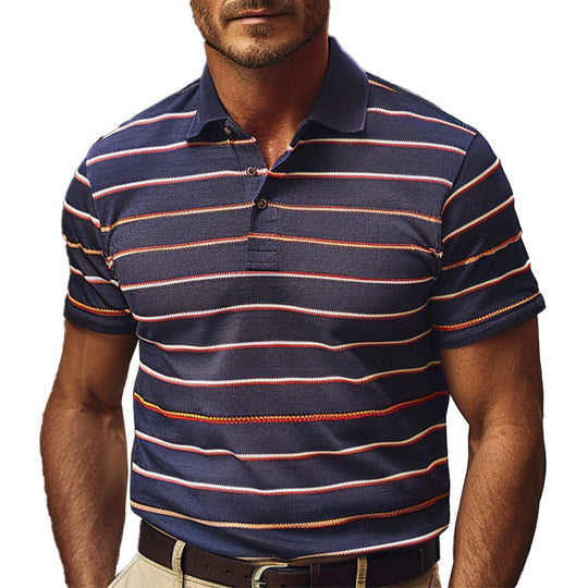 Men's Casual Striped Print Short-sleeved Breathable Polo Shirt DTT25061209