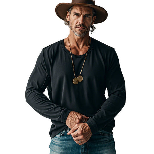 Men's Loose Solid Color Round Neck Long Sleeve T-Shirt 9906101715128