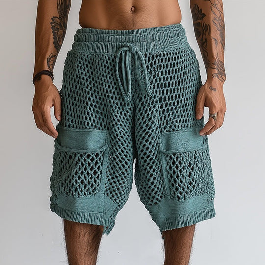 Men's Hollow Woven Beach Summer Fashionable and Comfortable Shorts 9956146675896