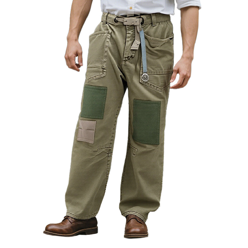 Men's Fashion Washed Patchwork Cargo Pants DDT25052904