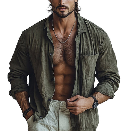 Men's Cotton Solid Lapel Loose Shirt DTT25061212