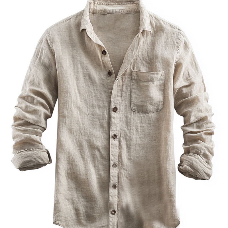 Men's Casual Skin-friendly Cotton and Linen Long-sleeved Shirt 9892385947832