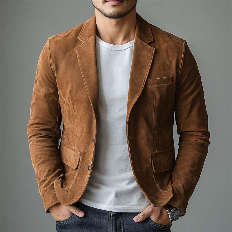 Men's Classic Casual Suede Slim Fit Blazer 9892386078904