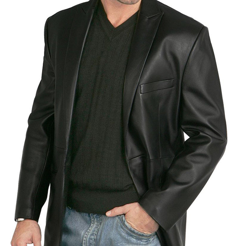 Men's Casual Loose Fit Black Leather Blazer 9905396842680