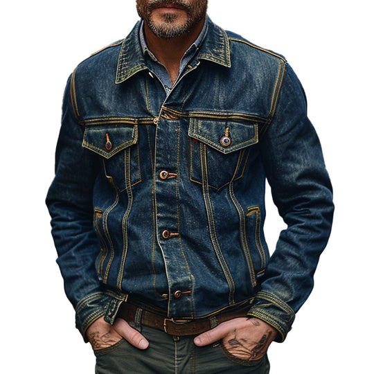 Men's Vintage Denim Lapel Single Breasted Jacket 9894194905272