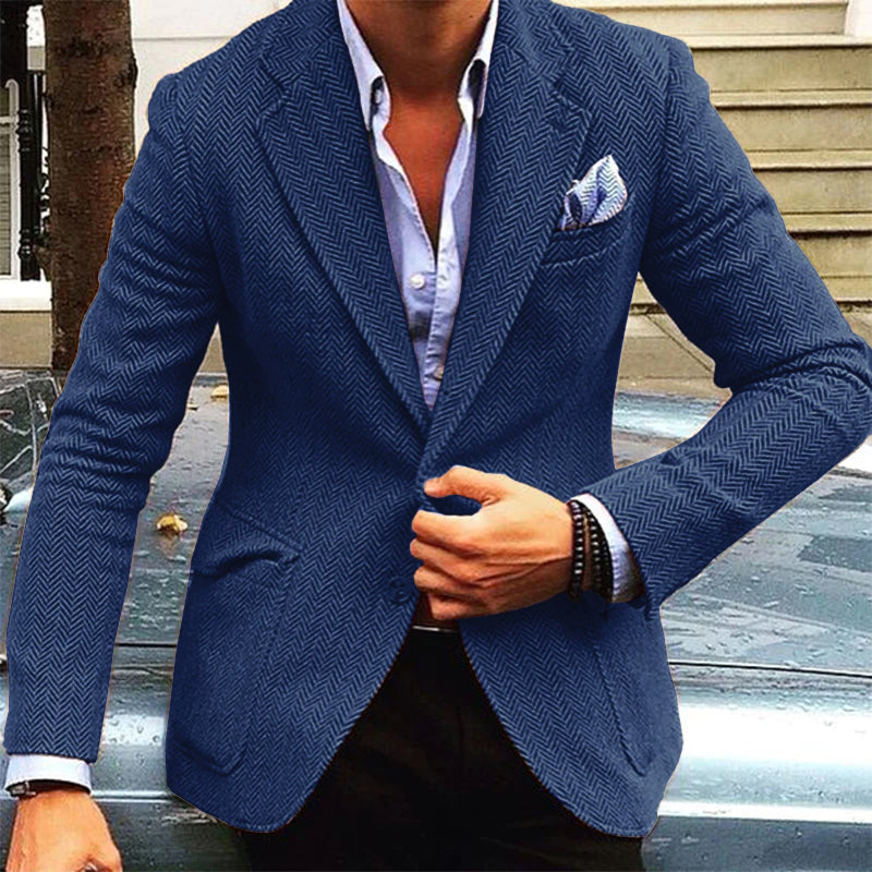 Men's Vintage Herringbone Wool Blend Lapel Single Breasted Blazer DTT25082005