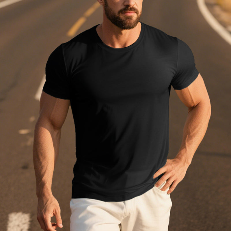 Men's Icy Smooth Cotton Solid Color Simple Short Sleeve T-Shirt 250600580X
