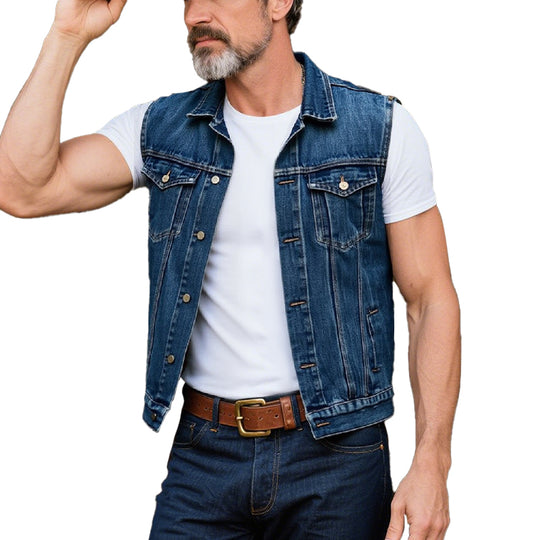Men's Retro Casual Lapel Denim Vest Dtt595847864