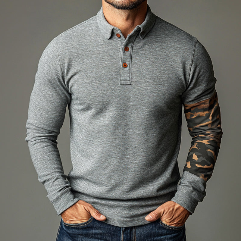 Men's Retro Casual Camouflage Splicing Lapel Sweatshirt 9899719688376