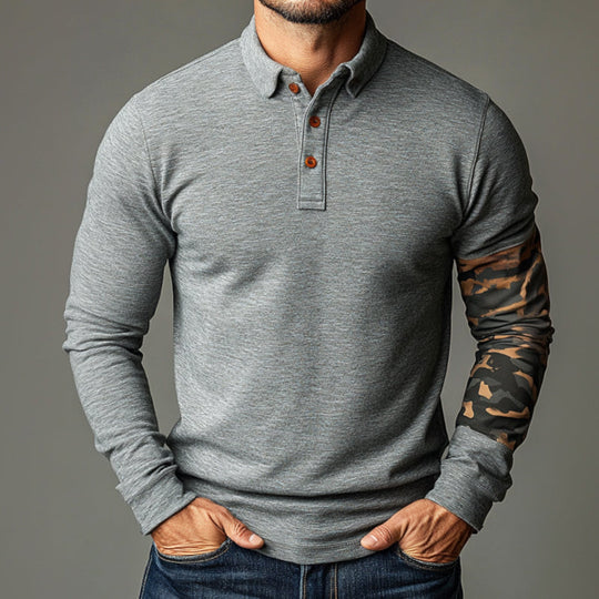 Men's Retro Casual Camouflage Splicing Lapel Sweatshirt 9899719688376
