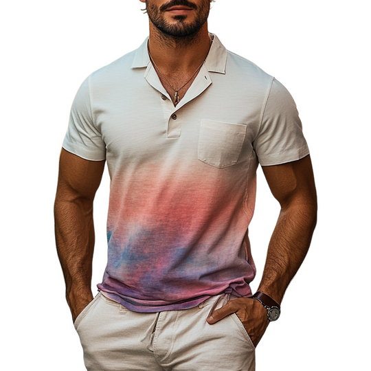 Men's Gradient Print Cotton Blend Short Sleeve Polo Shirt DTT25063011