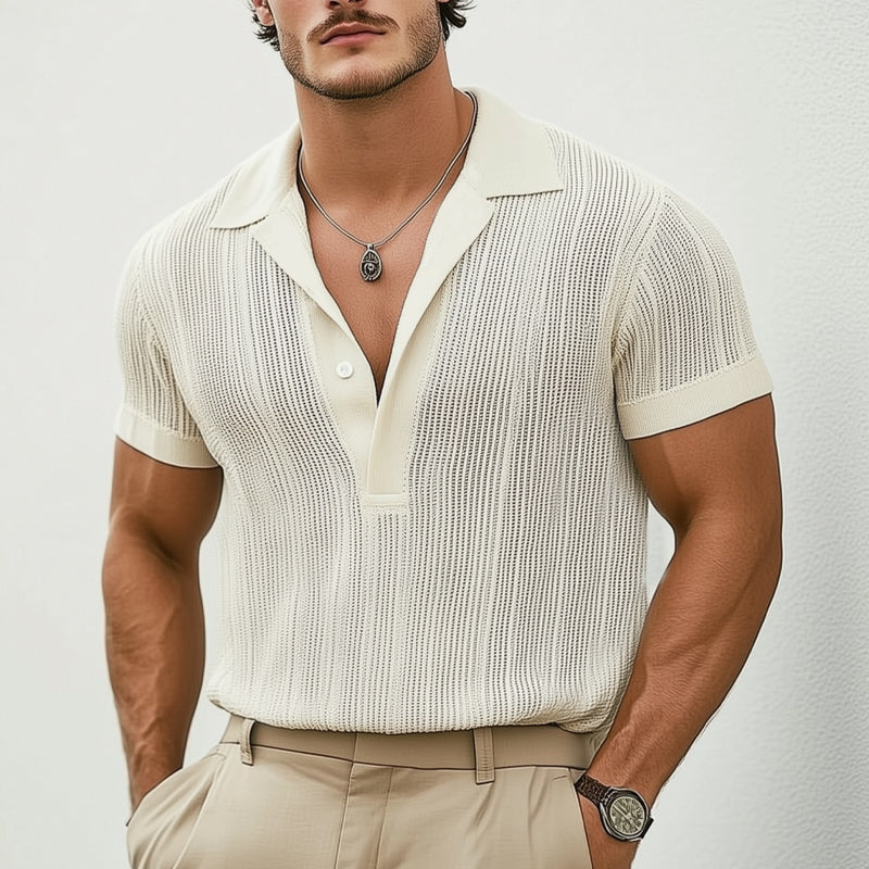 Men's Summer Classic Knitted Breathable V Neck T-Shirt DTT25063004