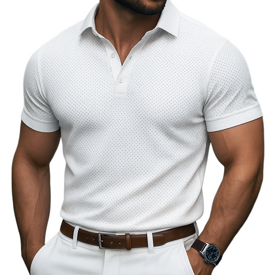 Men's Solid Hollow Lapel Short Sleeve Polo Shirt DTT25062406