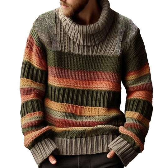 Men's Turtleneck Color Block Striped Knitted Sweater 9262177222840