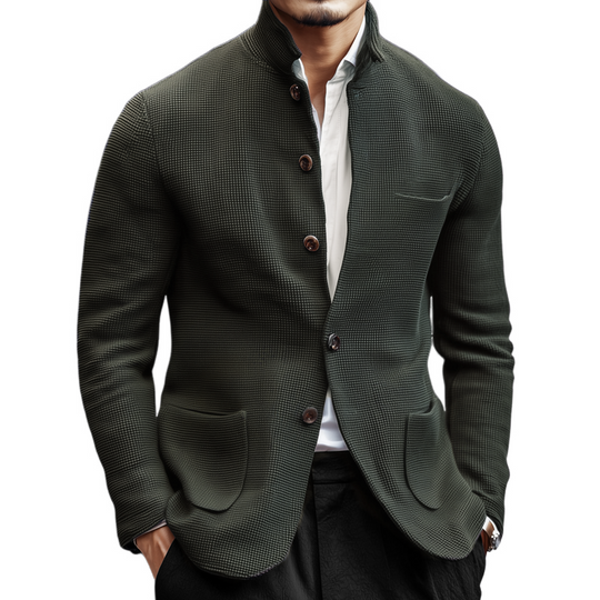 Men's Woven Textured Plaid Stand Collar Single-Breasted Jacket DTT25082903