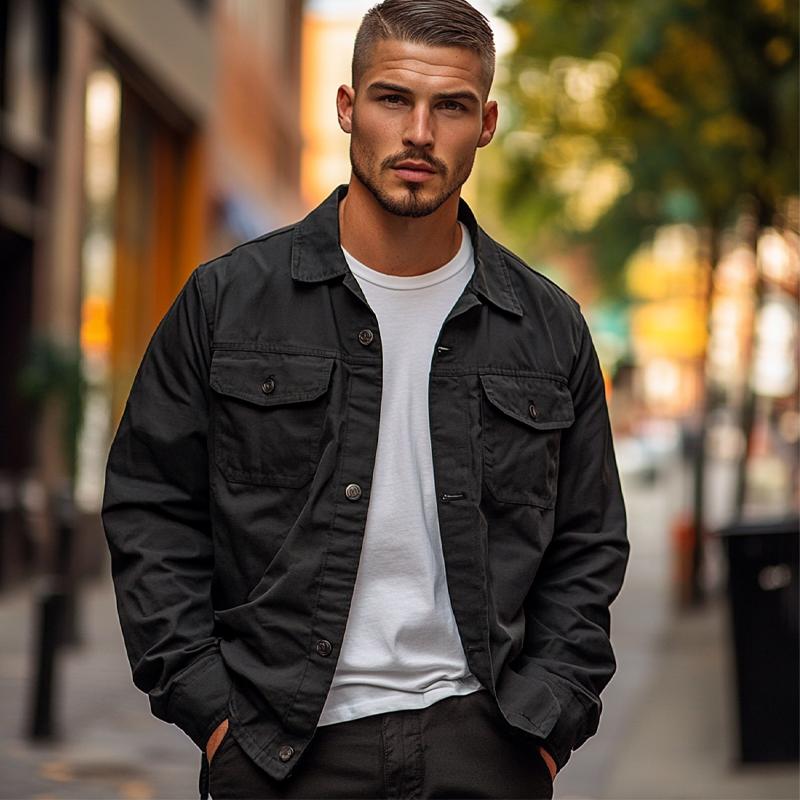 Men's Solid Color Casual Lapel Single-breasted Jacket DTT25082509
