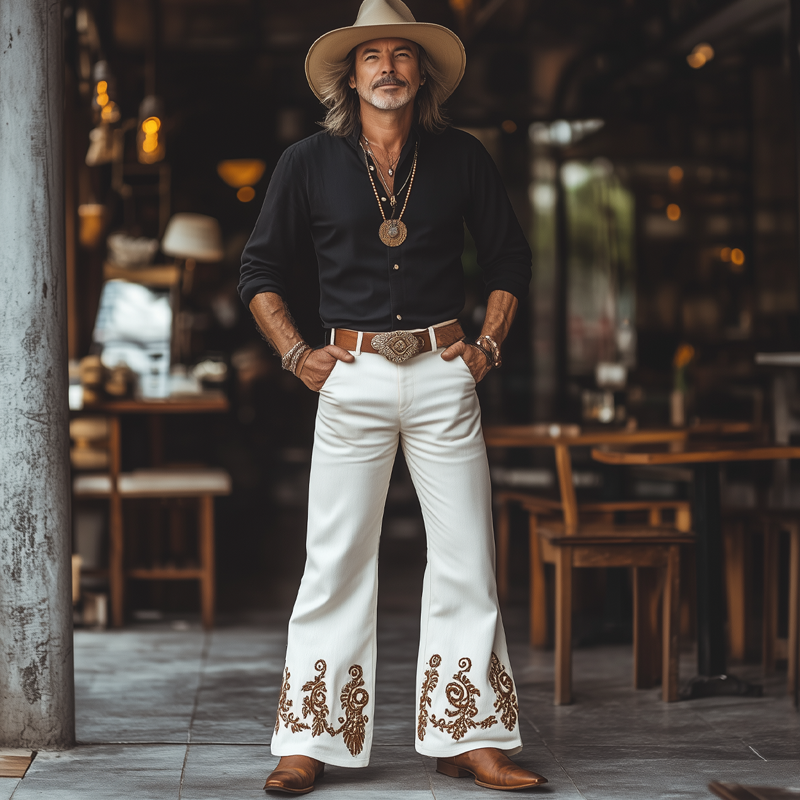 Men's Western Cowboy Style Vintage Embroidered Flared Pants DTT25061612