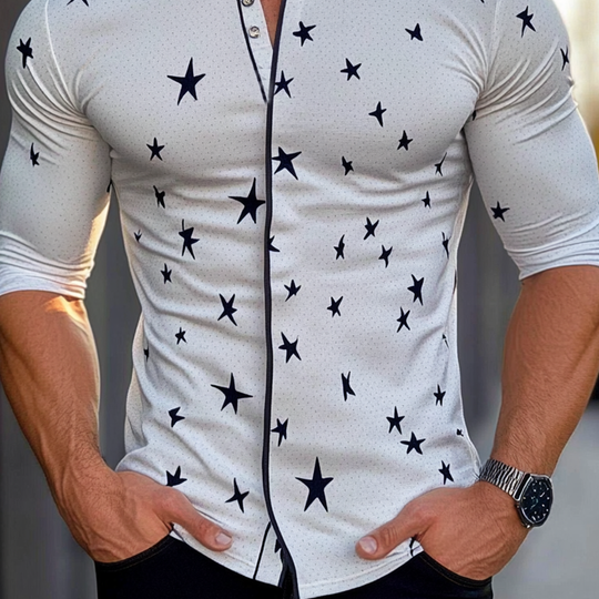 Men's Star Print Crew Neck Long Sleeve Shirt DTT25072901