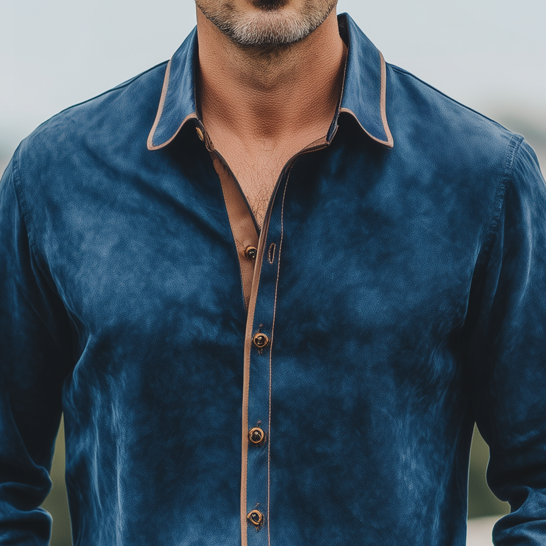 Men's Classic Casual Suede Fabric Patchwork Slim Long Sleeve Shirt DTT25080606
